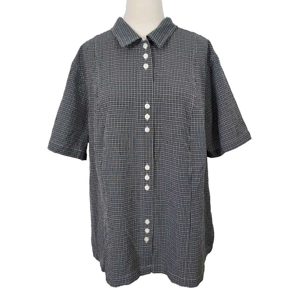 CJ Banks Christopher & Banks Button Up Shirt Top Black White Plaid Women Plus 3X